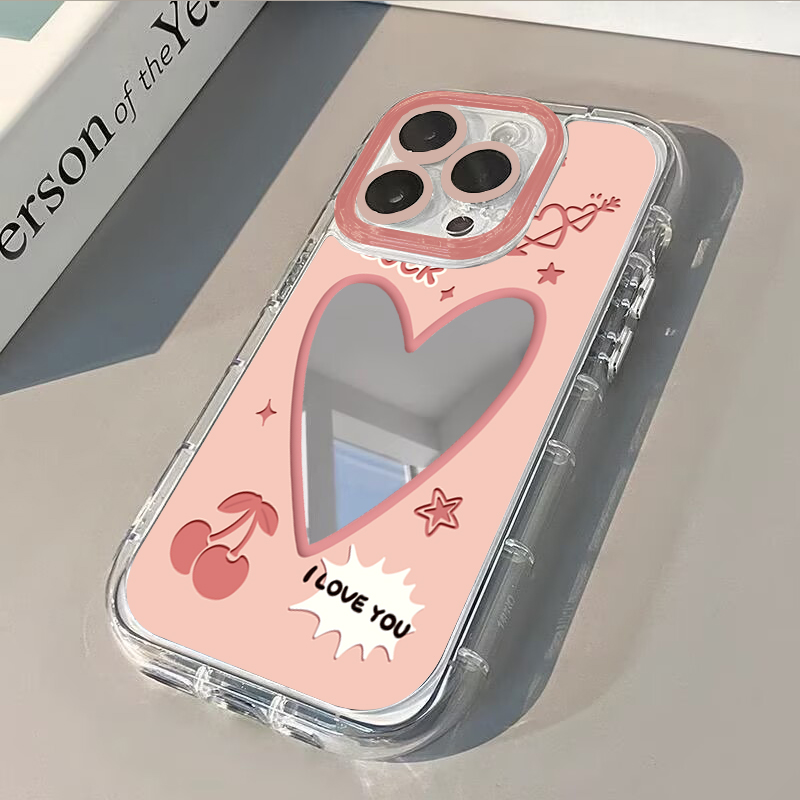 Phone Cases Cool Girl - Rosa Kirschherz-Liebes-Luftkissen-Spiegel-Handyhülle für iPhone 17 15