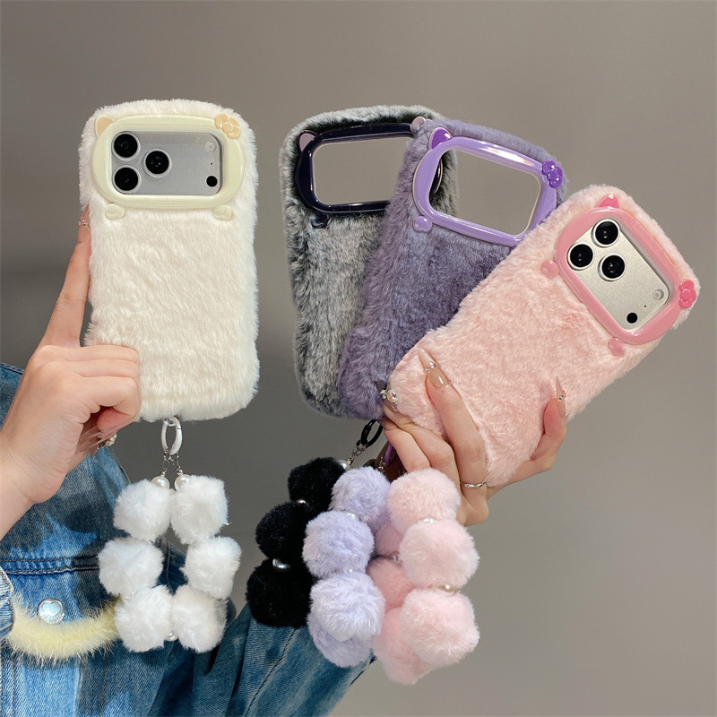 Phone Cases Protective - Luxuriöse Einfarbige Flauschige Plüsch-Handyhülle für iPhone