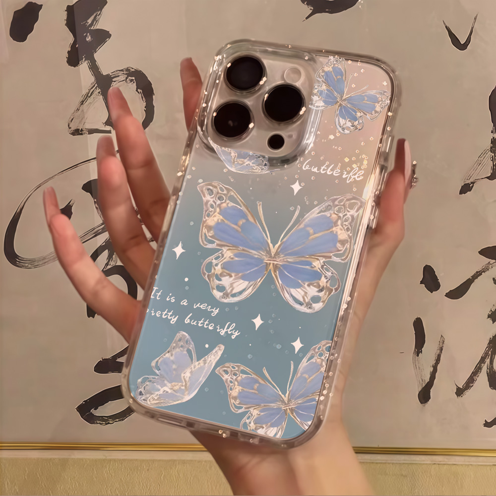 Phone Cases Expensive - Luxuriöse Blaue Schmetterling Glitzer Handyhülle für