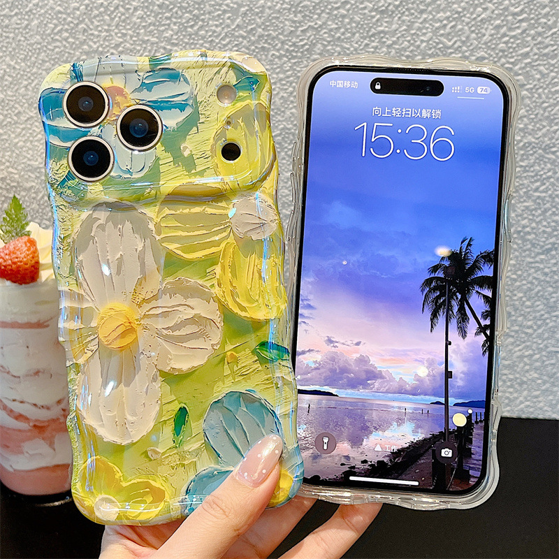 Phone Cases Trending - Modische Ölgemälde-Blumen Wellenförmige Handyhülle für iPhone