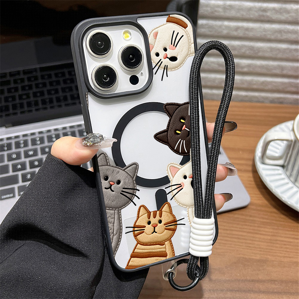 Phone Cases Protective - Niedliche Handyhülle mit Kunststickerei-Katzenmotiv für iPhone